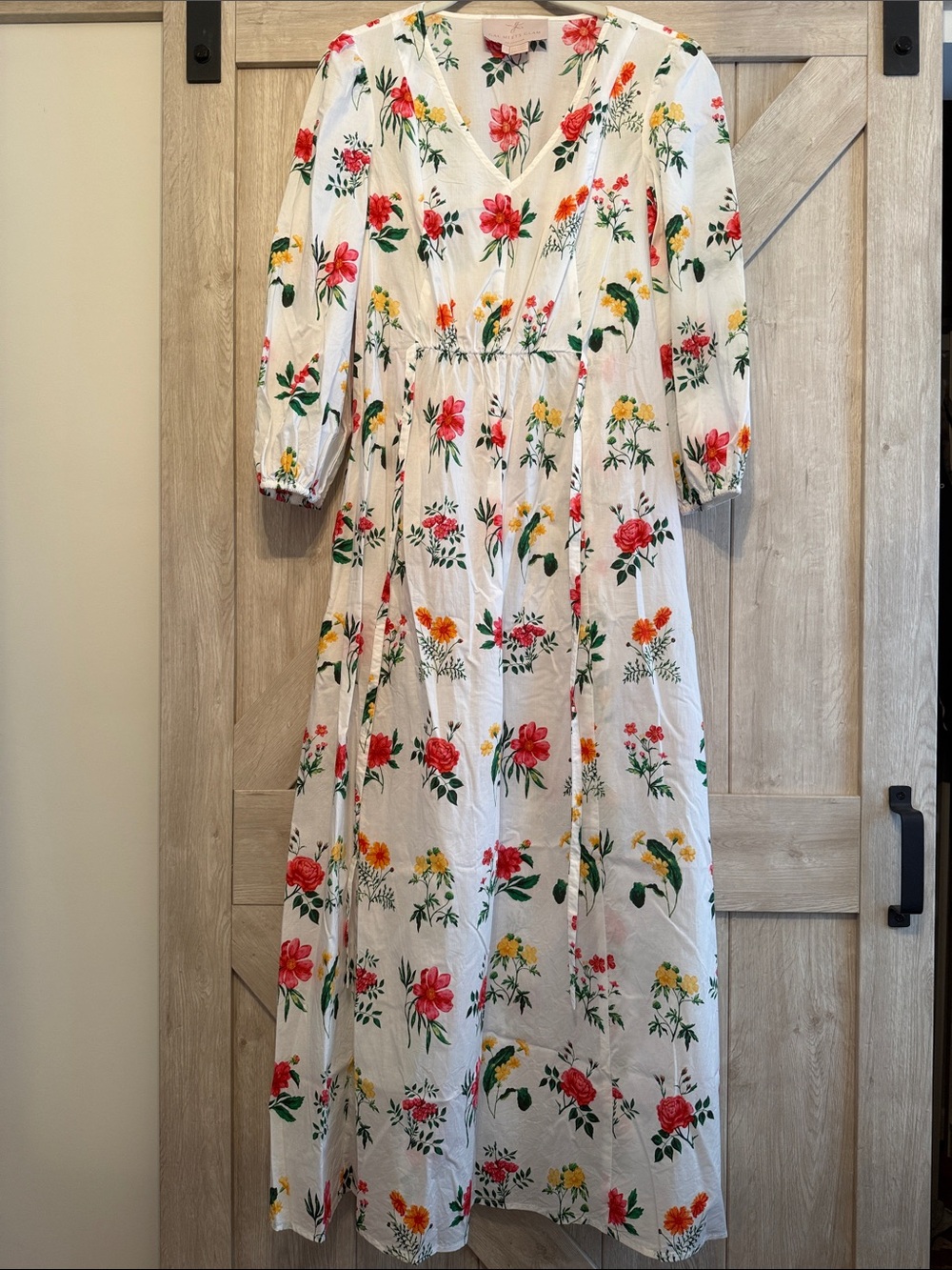 Gal Meets Glam White Maxi Dress with Red & Yellow Floral Print